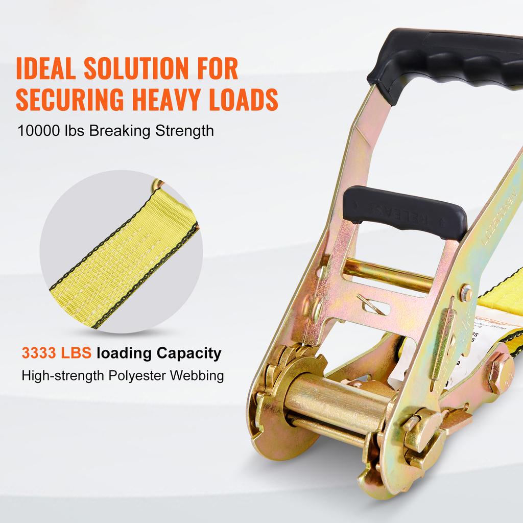 SucceBuy Ratchet Tie Down Straps (4PK) 10000 lb Break Strength Double J Hook for Moving Securing Cargo Appliances Lawn Equipment