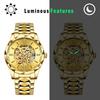 Men's Automatic Skeleton Watch, 3ATM Water Resistant: Luminous, Analog, Stainless Steel, Gold, Simple, Stylish, Casual, Business, Men's Fashion
