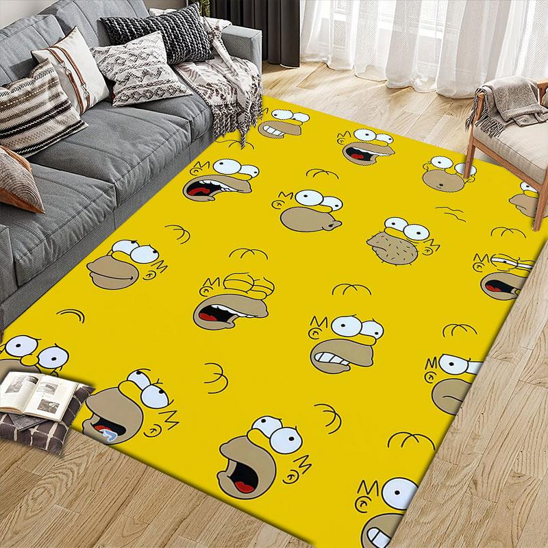 Homer Simpson Flannel Printed Carpet, Home Sofa Decoration for Living Room & Bedroom, Non‑Slip Play Flannel Floor Mat for Game Room