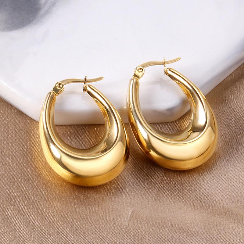 Smooth Water Drop Stainless Steel Earrings for Women Gold Color Fashion Exquisite Hollow Temperament U-Shaped Earrings Jewelry