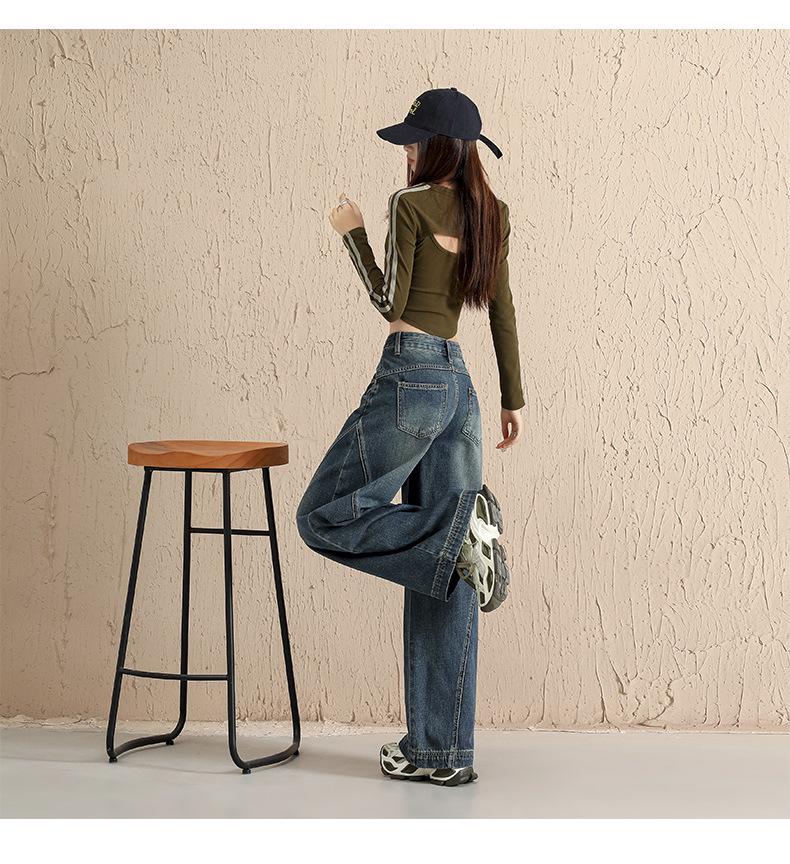 Amerikanische Retro-Jeans mit gebogenem Bein: Damen 2026 Frühling/Herbst Weit geschnittene Säbelhosen