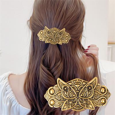 Modische und personalisierte Retro-Punk-Haarspange Damen Metall geometrisch Blumen Blätter Federclip vielseitiges Haaraccessoire