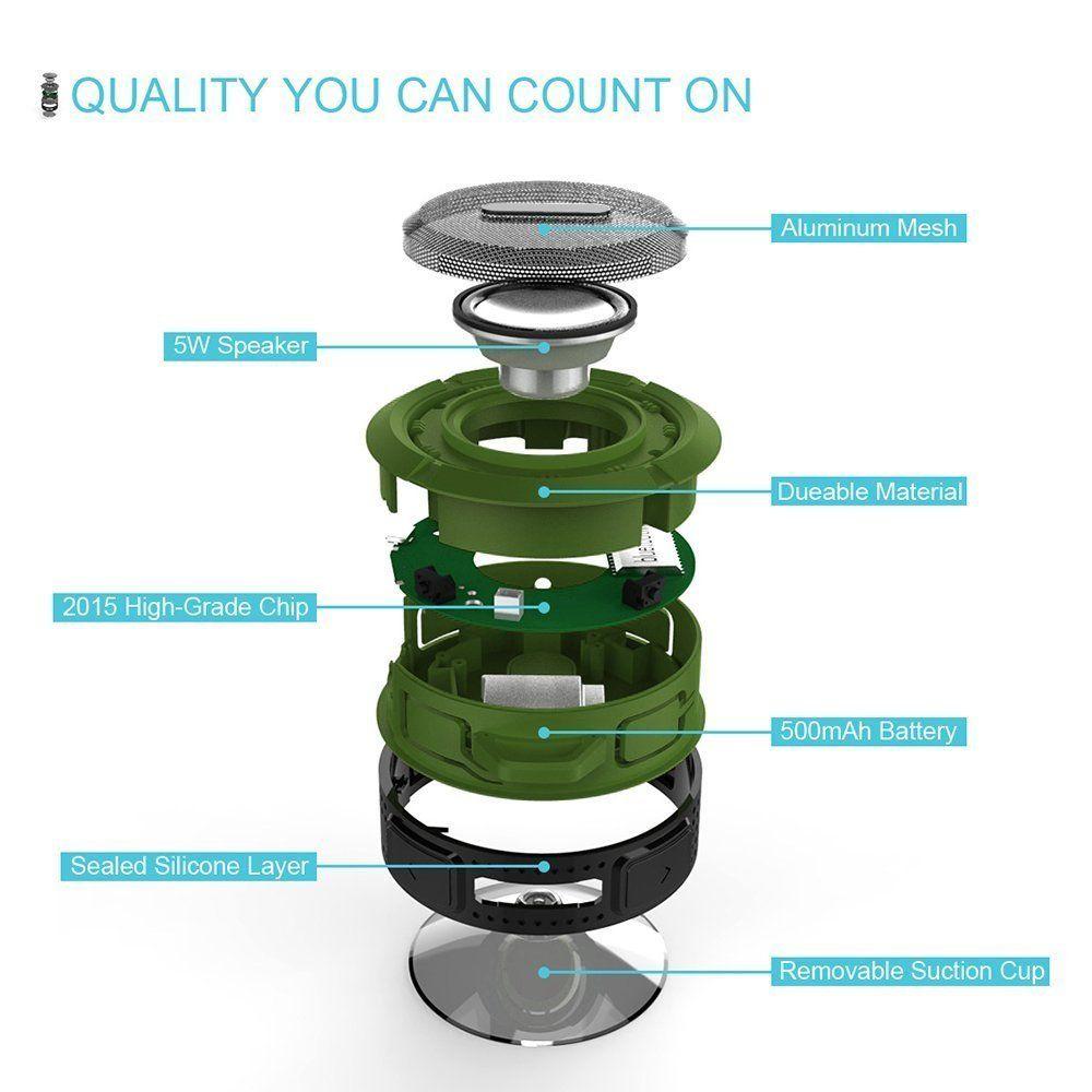 Mini Wireless Waterproof Bluetooth Speaker with Suction Cup Green