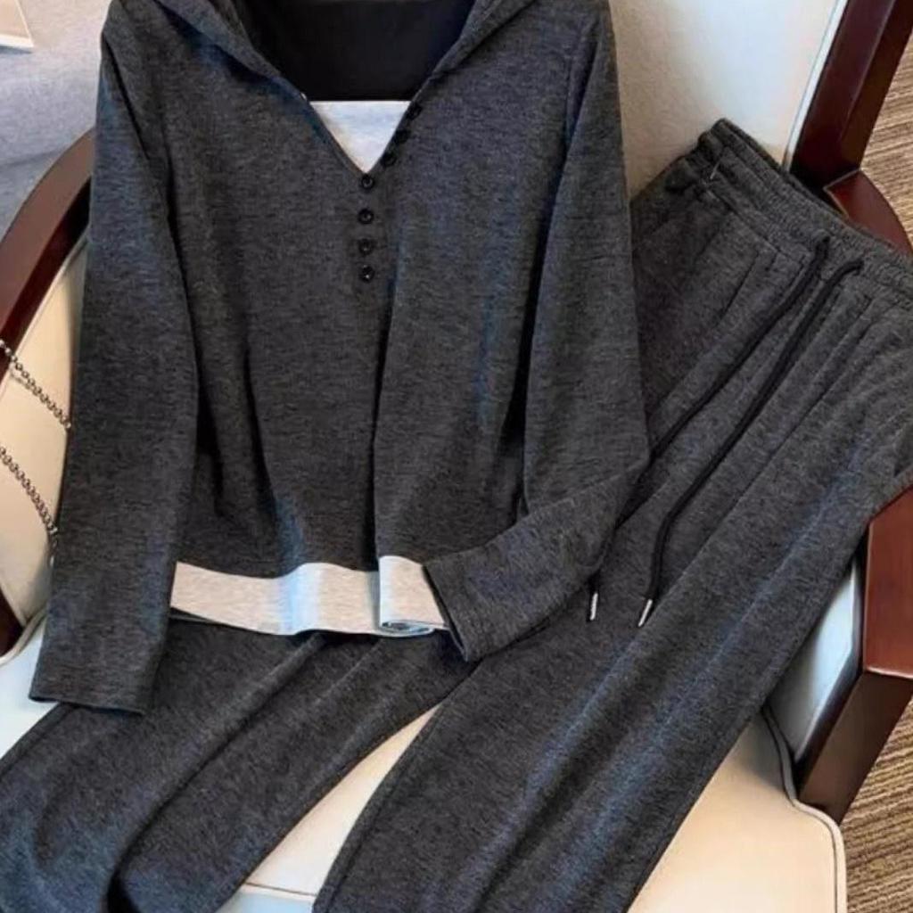 Women's Plus Size Hooded Top & Wide Leg Pants Set - Casual, Slimming, Stylish Two-Piece