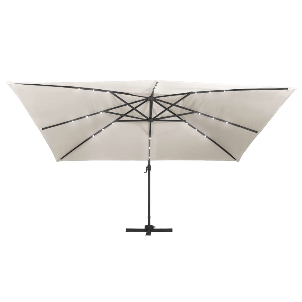Solar Powered LED Patio Umbrella with Aluminum Mast 400 x 300 cm Sand White