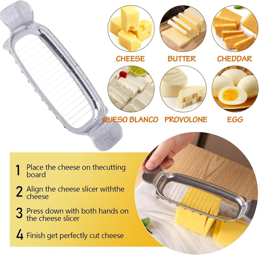 Butter & Cheese Slicer Cutter, Stainless Steel Wire Cheese Slicer, Safe for Food Contact, Multipurpose Handheld Butter Cutter for Block Cheese, Butter