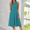 Women's Fashionable Round Neck Sleeveless Solid Color Casual Pullover Mid Length Dress