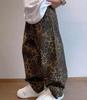 Unisex Tan Leopard Džinsai Džinsiniai Kelnės Moterims Oversize Plačių Kojų Kelnės Gatvės Stilius Hip Hop Vintažiniai Laisvi Kasdieniai Gyvūnų Raštas