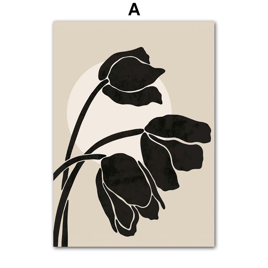 Schwarz Grau Abstrakte Blume Blätter Mädchen Gesicht Moderne Minimalismus Wand Kunst Nordic Leinwand Malerei Poster Und Drucke Wand Bilder