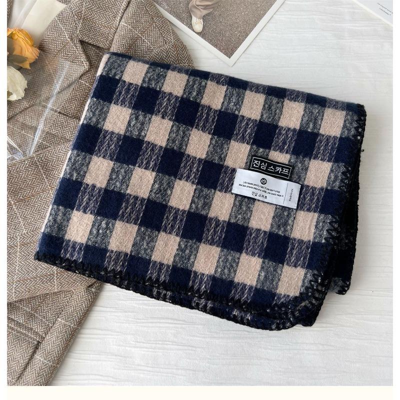 Retro Green Plaid Scarf Women's New Winter Warm Korean Style Student Shawl Dual Purpose Pink Scarf