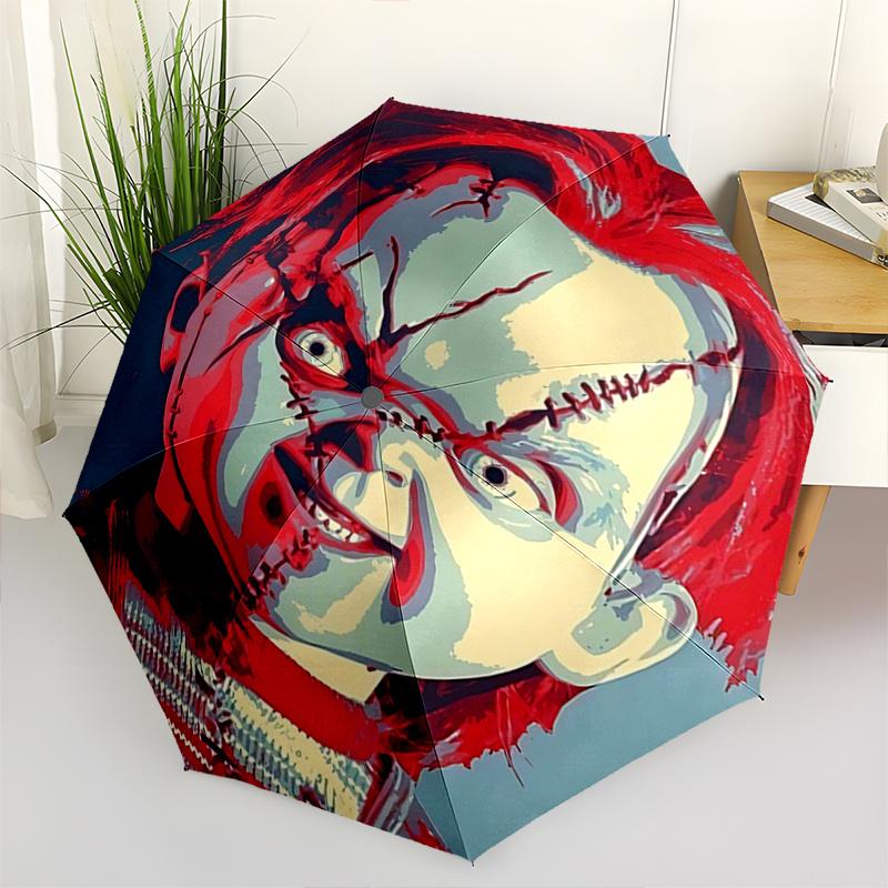 1pc Chucky Automatic Opening and Closing Folding - A Good Choice for Gifts, Fashionable and Convenient Umbrella With Cute Cartoon Characters, Dur