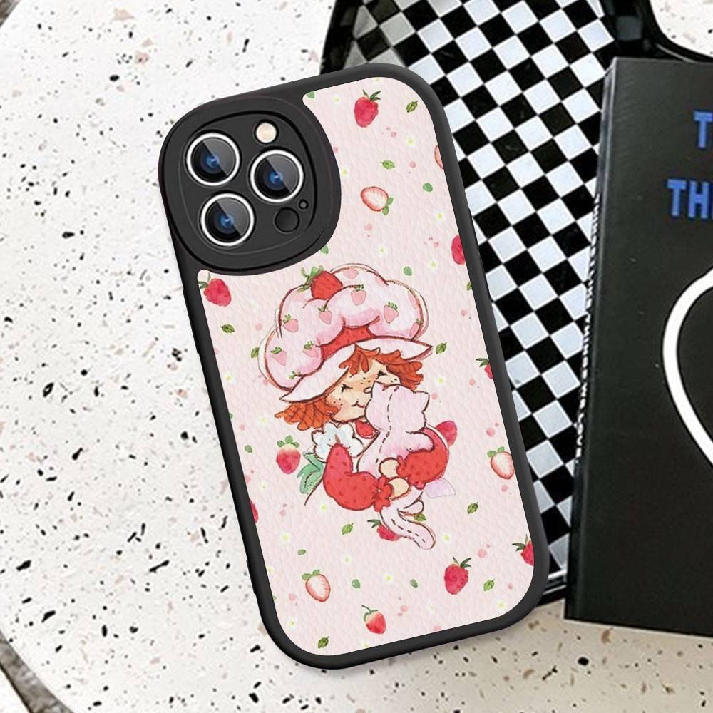 Cartoon Girl S-Strawberry S-Shortcake Phone Case For IPhone 16 15 14 11 12 13 Pro Max Plus Back Leather Shell