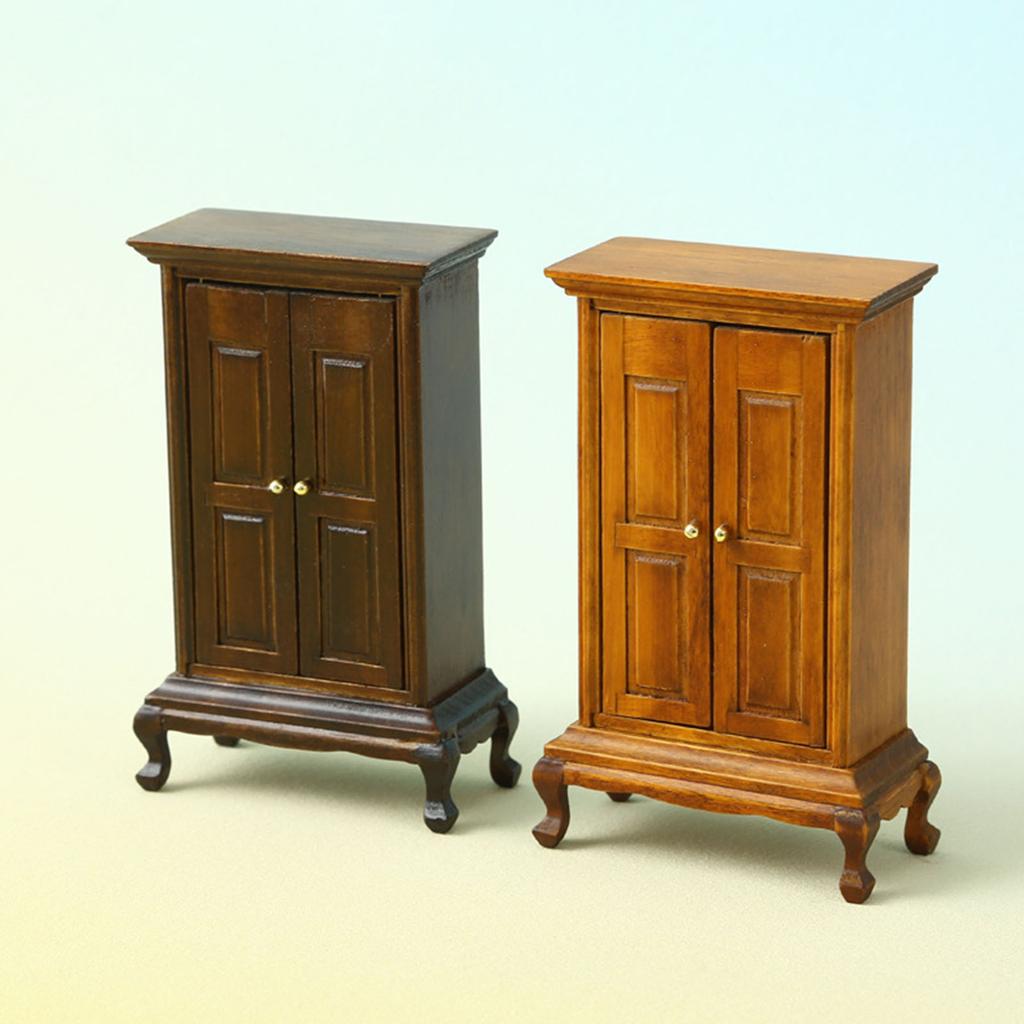 Realistic Wood Zakka Realistic Pretend Play Display Wardrobe Model Toy Vintage Armoire 1:16 Doll House