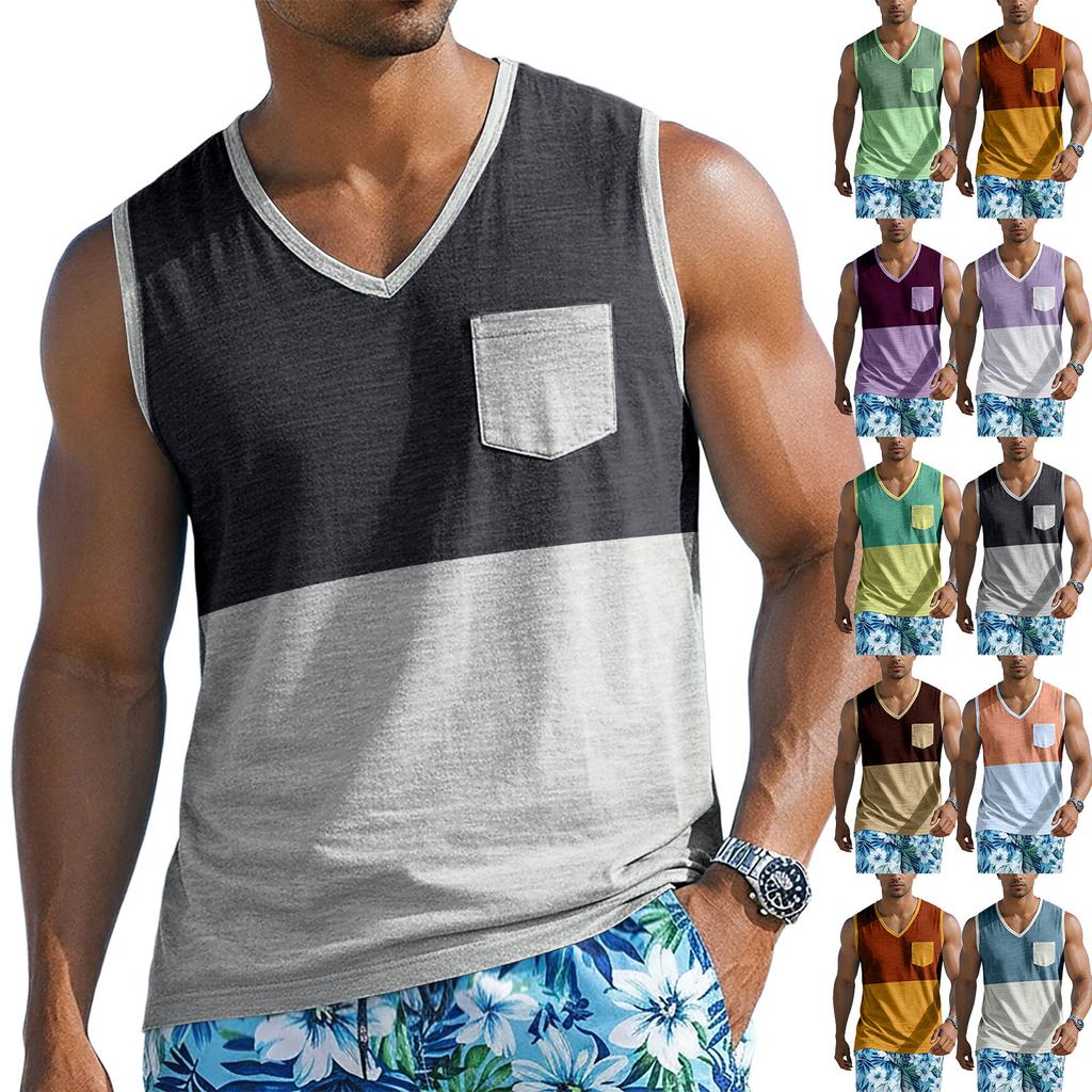 Men’s Sleeveless V-Neck Casual Tank Top with Chest Pocket Relaxed Fit Lightweight Summer Shirt