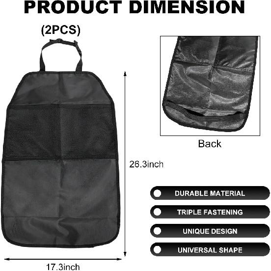 2 PCS Kick Mat Back Seat Protector, Waterproof Car Backseat Protective Kick Mat With 2 Mesh Pockets, Large Vehicle Seat Back Kick Mat Organizer For