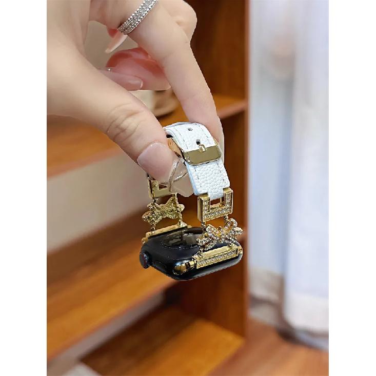 Leather Watch Bands for Apple Watch Women Band 38 4142 44 46 49mm Bracelet Bling Butterfly Slim Leather Strap for iWatch S10 9 8