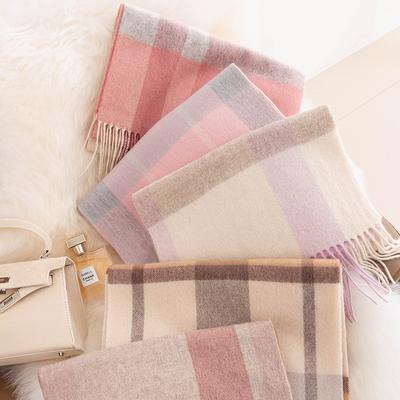 Korean Atmosphere Scarf High Wool Pink Plaid Scarf British Classic Couple Winter Warm Scarf