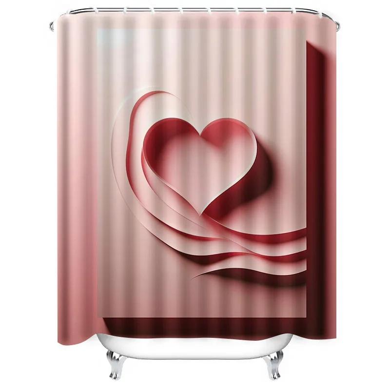 3D Abstract Heart Shower Curtain Modern And Romantic Bathroom Decor