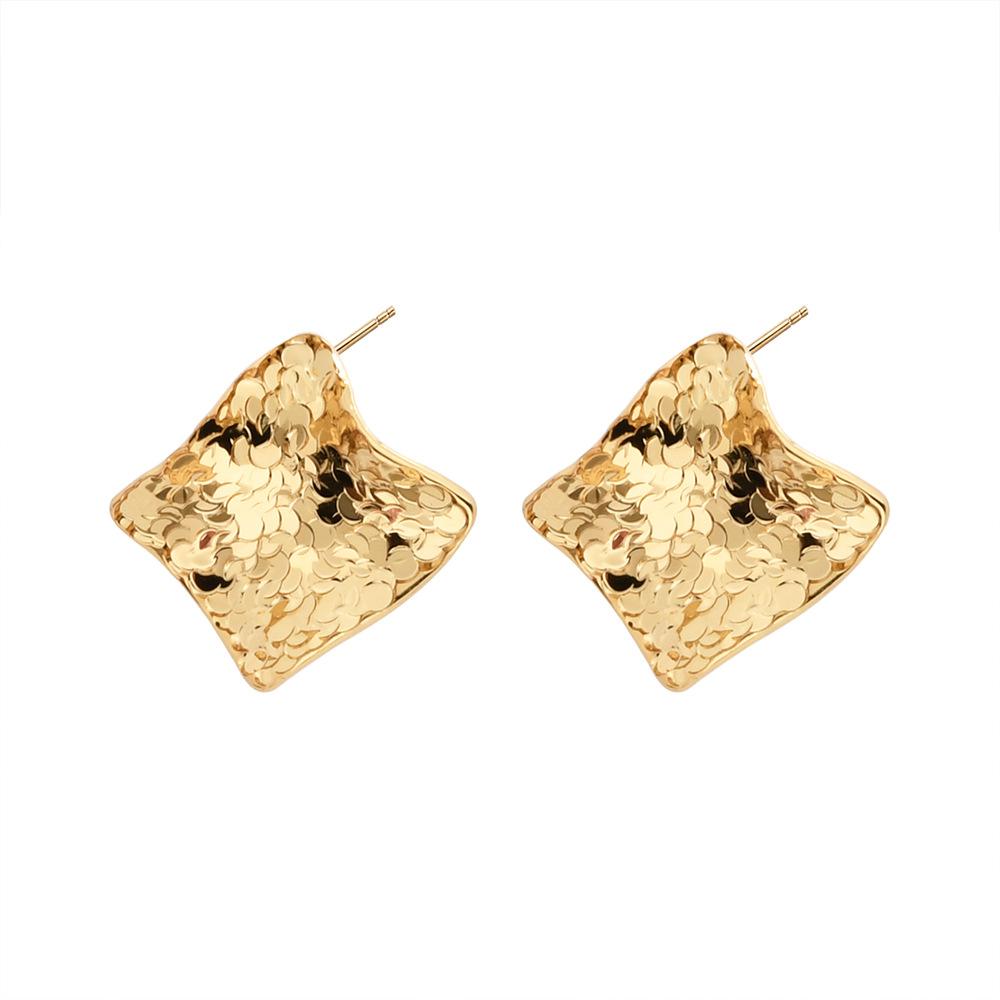 Fashion Design Pleated Metal Flash Texture Stud Earrings Retro Round Square Earrings Earrings Women