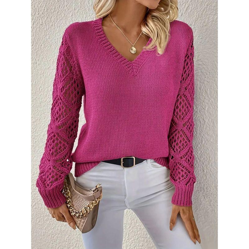Hollow out Long Sleeve V-neck Sweater Hollow out Long sleeve V-neck Pullover Sweater