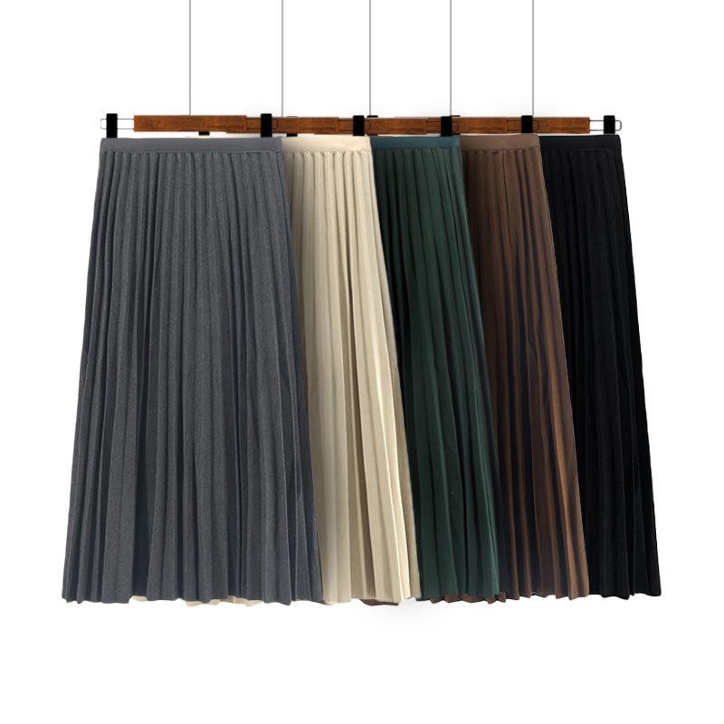 2023 New Wool Blend A-Line Midi Skirt: Pleated, Solid Color, Slimming, Great Drape for Autumn & Winter