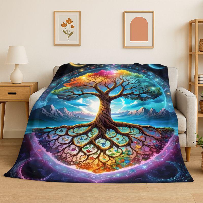 Fantasy Tree of Life Norse Viking Yggdrasil Flannel Blanket Soft Throw Blanket for Bedroom Living Room Bed Picnic Nap Cover Gift