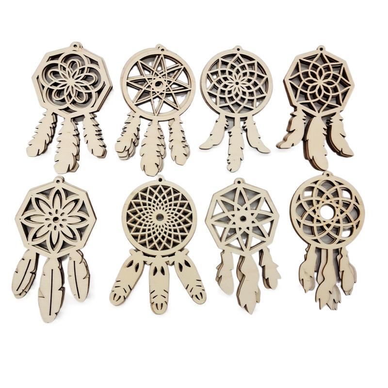 8Pcs/Set Wooden Dream Catcher Crafts Feather Shape Hanging Ornament For Home Birthday Party Decorations Kids DIY Painting Gifts
