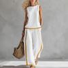 Women's Round Neck Sleeveless Loose Fit Color Block Two Piece Set Contrast Patchwork Wide Leg Pants Outfit For Spring Summer Casual Daily Commute