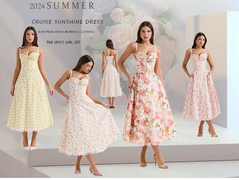 European & American Floral French Style Summer Camisole Dress – Gentle, Slimming Long Floral Dress