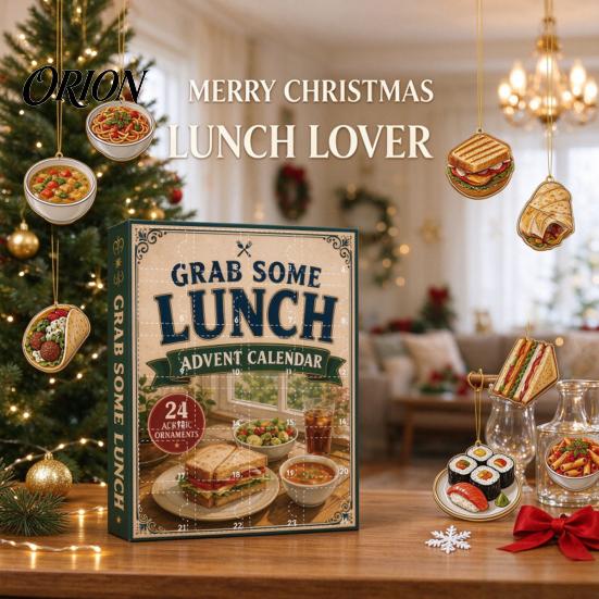 Decorative Pendant for Holiday Grab Some Lunch Advent Calendar, 24 Days 2D Acrylic Food Retro Style Ornament Set Ornaments Christmas Countdown