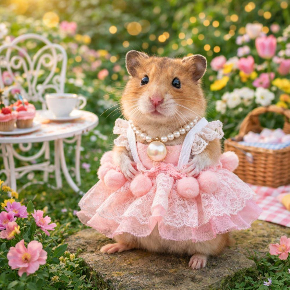 Beautiful Hamster Lace Skirt Comfortable Handmade Animals Princess Dress with Pearl Necklace Small Pet Vest Indoor Outdoor
