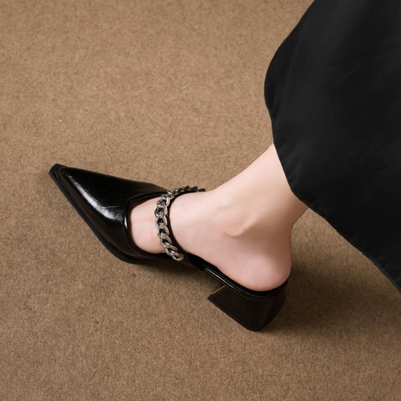 Beautiful fashion and high sense bag head half slippers women wear sandals summer with skirts high heels single shoes