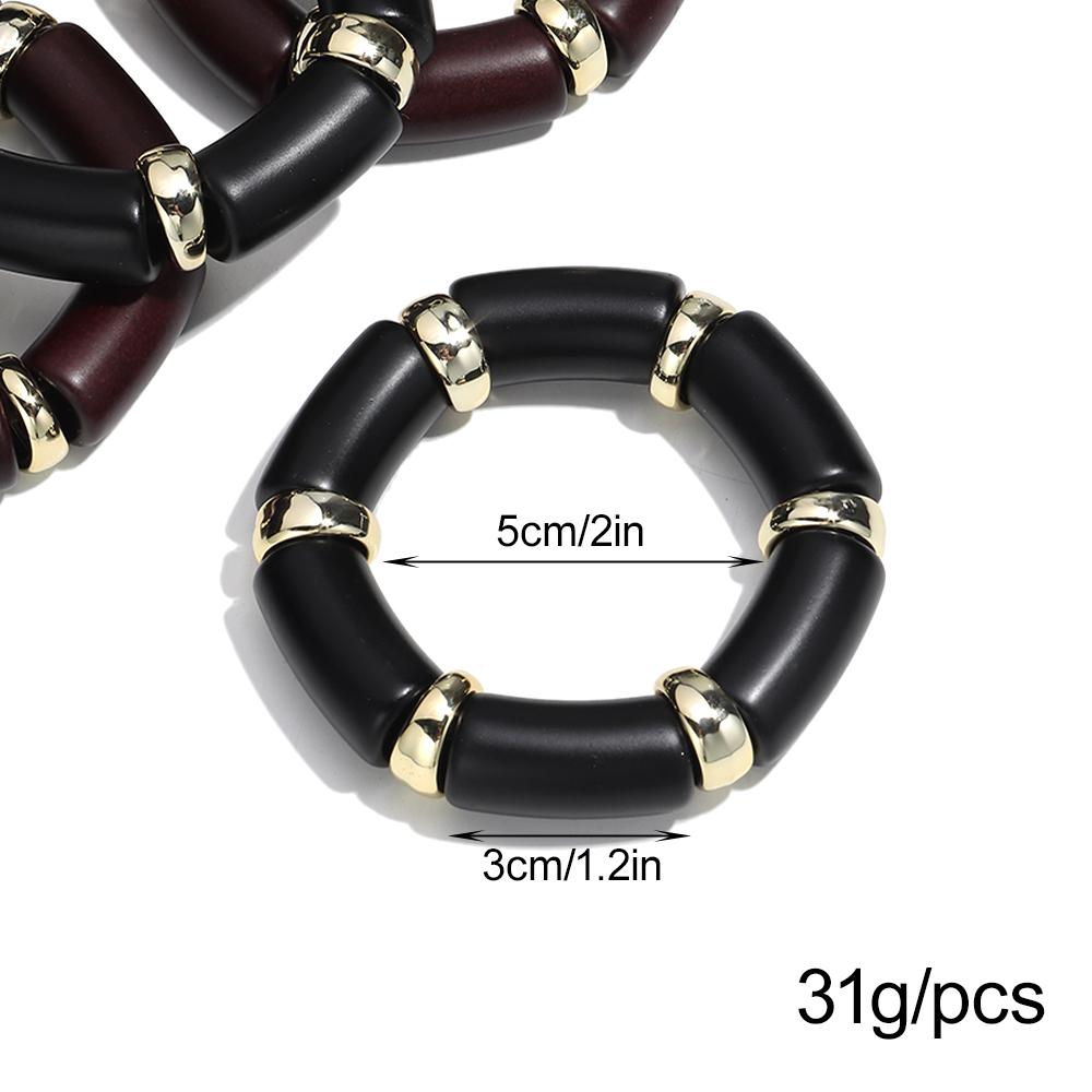 Vintage Acrylic Bamboo Tube Elastic Bracelets Bangles for Women Matte Black Resin Bend Pipe Beaded Bracelet Trendy Jewelry Gifts