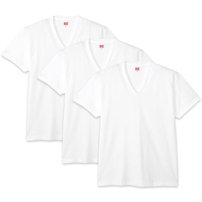 B.V.D. Moisture-wicking, Quick-drying V-neck Short-sleeve T-shirt, 3-pack, RT304S-3P, Size L, White (Recycled Polyester)