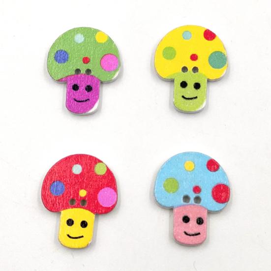 50Pcs Cartoon Mushroom Wooden Buttons Sewing Scrapbooking Handicraft DIY Decor