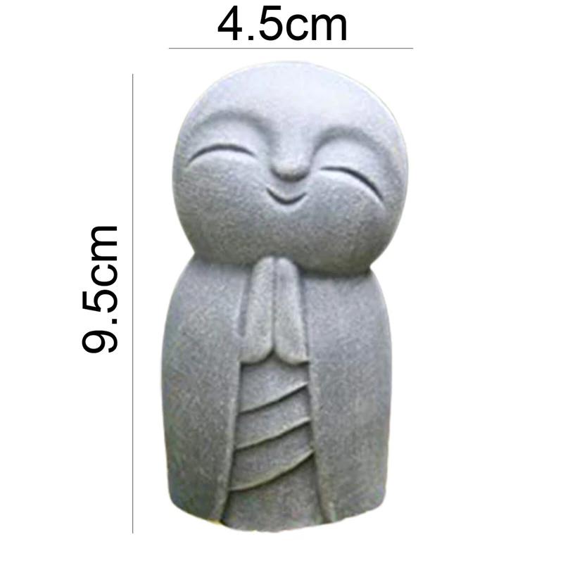 Resin Crafts Small Monk Statue Desktop Art Figurines Grey Little Jizo Buddha Sculpture For Outdoor Garden Decor Ornament