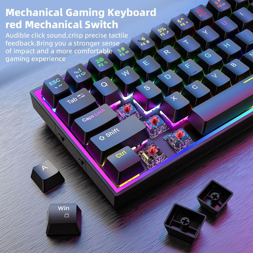 Custom Blue Switch Mechanical Keyboard - 68-Key Wired Office & Gaming with Side-Printed Keys