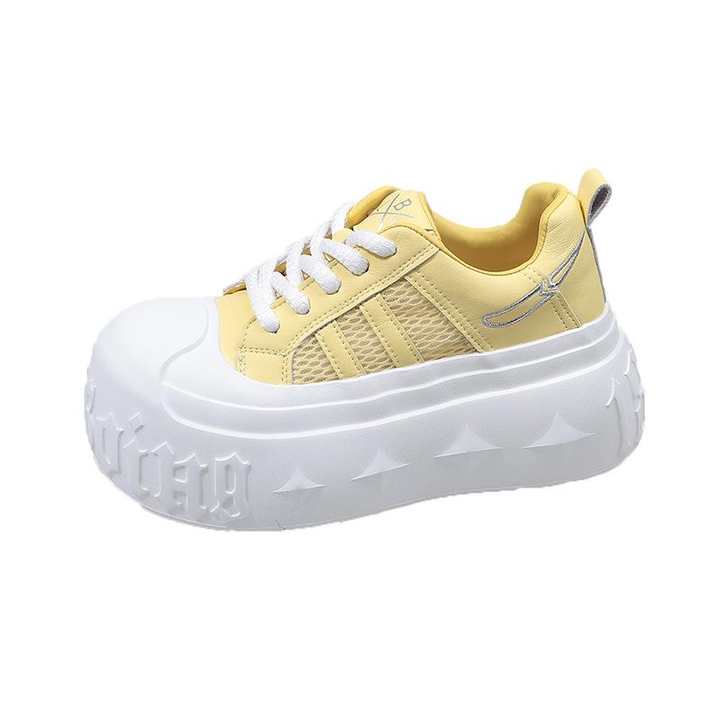 

Европейская кожа большая голова маффин платформа хлеб туфли женские 2025 новые маленькие белые туфли небольшое увеличение роста повседневные туфли тренд 40 жёлтый