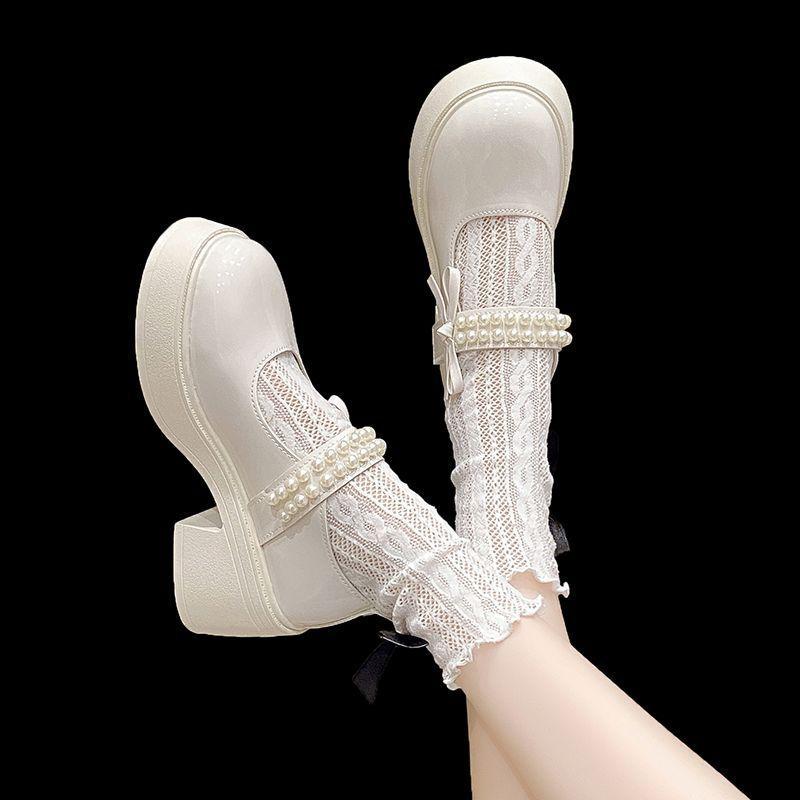 2025 New Retro Spring Sweet Korean Skirt Mary Jane Shoes Women's French Fairy Pearl Platform Single Shoes Leather Shoes