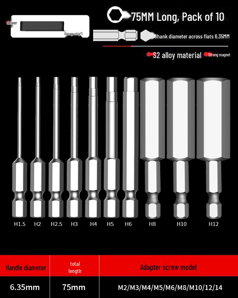 Hexagonal Driver Bit Extension for Screwdriver and Drill