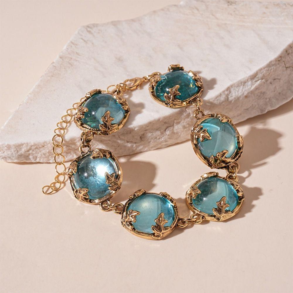 Fashion Bracelet Light Luxury Clavicle Chain Minimalism Blue Necklace Earring  Women