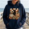 Black Cat Pumpkin Fall Checkered Graphic Hoodie Women Casual Long Sleeve Pullover Vintage Halloween Autumn Holiday Gift Top