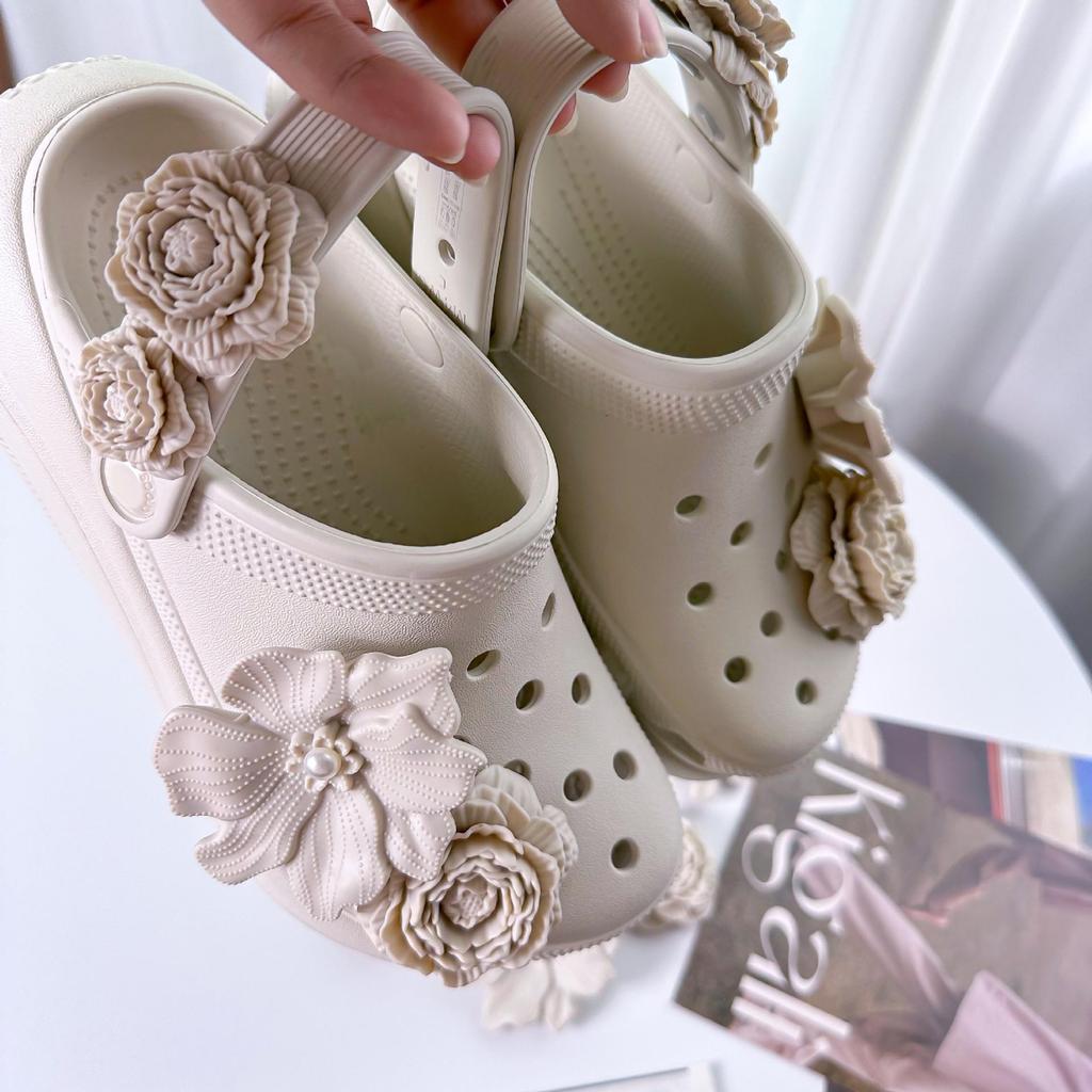 Bai Lu Bone White Clog Accessories: Detachable DIY Shoe Flower Bouquet
