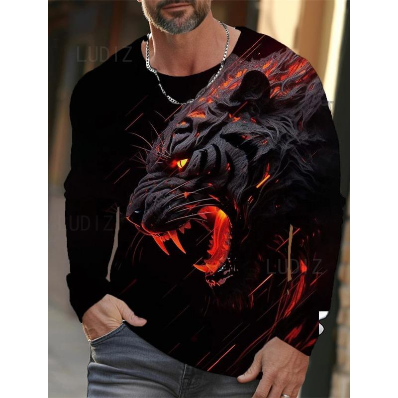 Tiger Graphic Men's Long Sleeve T-shirt for Men Clothing Casual Top Tee Shirt Fashion Animal 3D Full Printing Tshirt