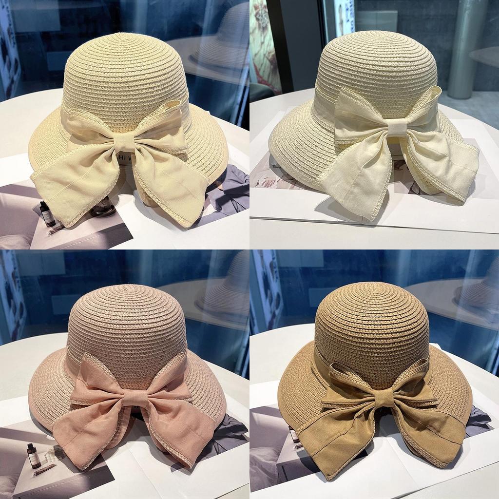 Paper Straw Wide Brim Sun Hat With Bow For Summer Beach Vacation Women