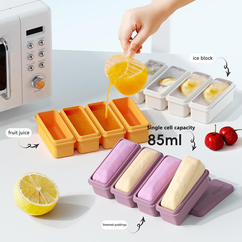 Silicone Ice Cube Tray Mold 4 Grids Reusable Ice Mold For Ice Cream Cake Pudding Chocolate Mould Maker Bar Kitchen Gadgets