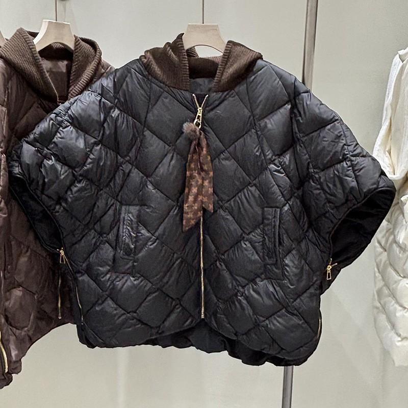 Womens Lightweight Hooded Down Vest Cape Coat 50% Duck Fill Loose Fit Winter Daily Wear