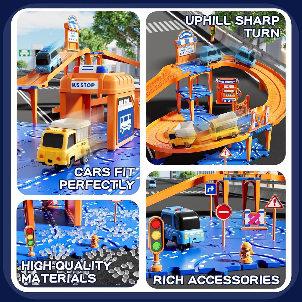 Puzzle Race Car Track Set for Kids 3-5, Floor Puzzle Track Car Set, Toddler Toys for 3 4 5 6 Years Old Boys