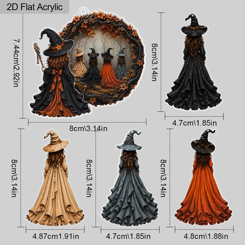 2D Flat Halloween Acrylic Hanging Decor, Witch Pattern, Home Car Backpack Pendant, Halloween & Birthday Gift