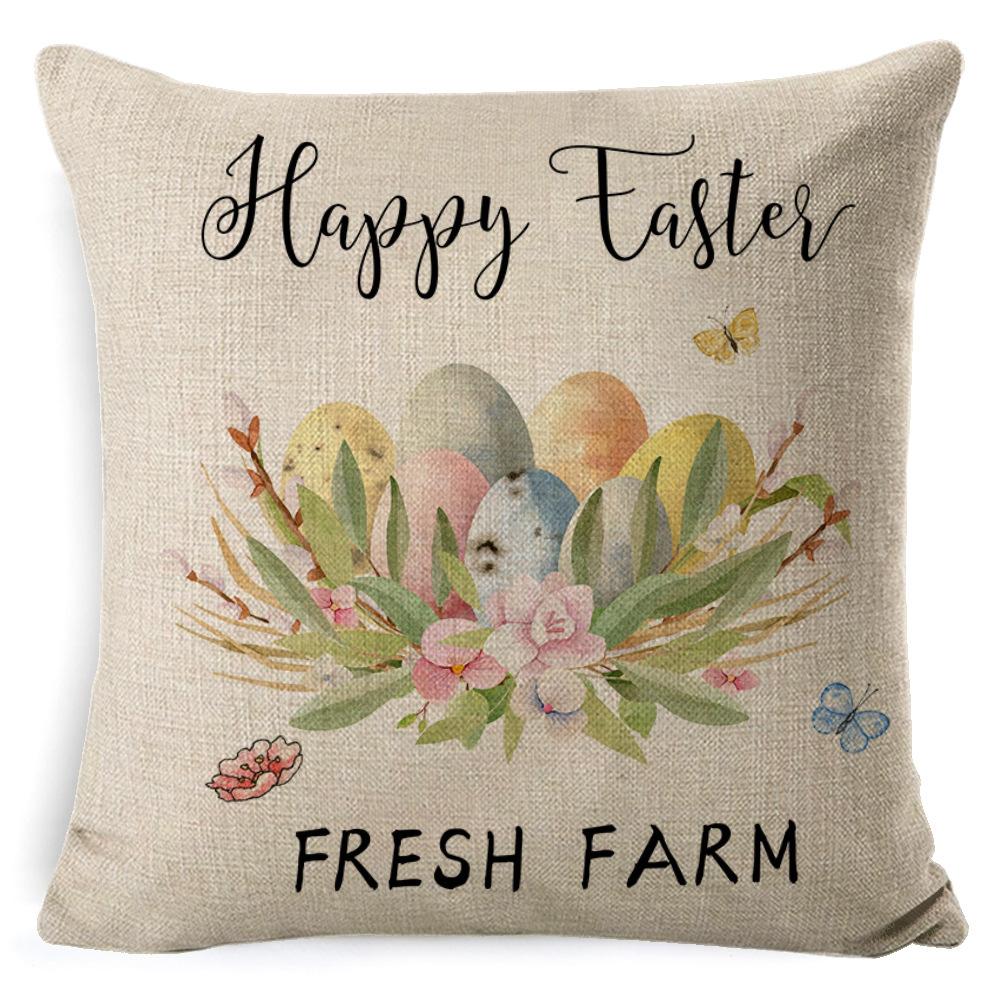 Cartoon Easter Pillow Cover Linen Watercolor Bunny Egg Home Sofa Cushion Cover